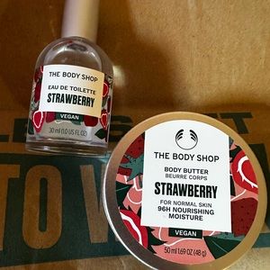Lightly used the body shop strawberry vegan body butter and perfume